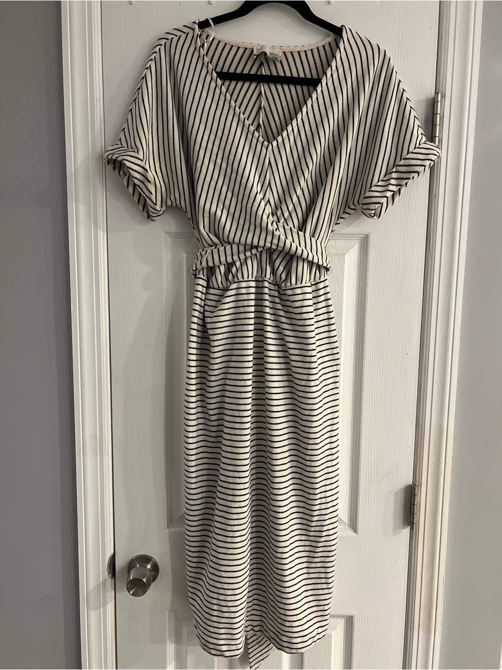 Saturday Sunday by Anthropologie Striped V-Neck Midi Dress in Navy and Cream